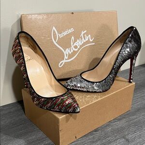 Christian Louboutin Glittering Black and Silver to multicolor changing Heels